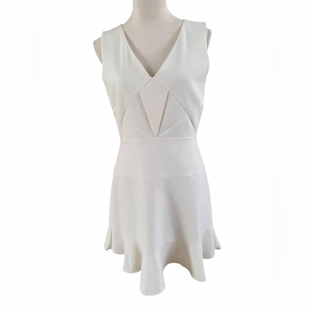 Reiss Ruffled Hem with a Geometric White Mini Sleeveless Dress